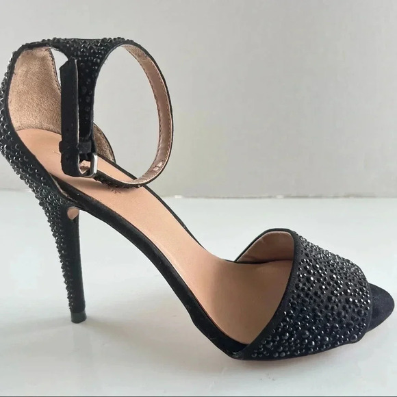ZARA BLACK RHINESTONE ANKLE  STRAP HEELS SHOES SIZE 9 - Picture 5 of 13